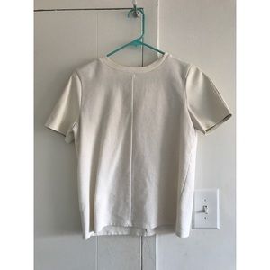 Chic Work Shirt with Pleather Sleeves